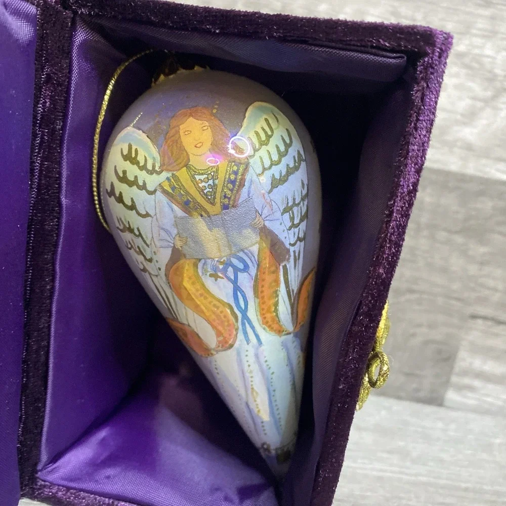 Li Bien 2002 Angel Tear Drop Hand Inside Painted Glass Christmas Ornament